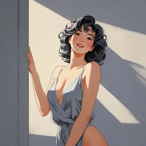 vettriano,fujiko,retro pin up girl,pin-up girl,eldena,rumiko,Illustration,Japanese style,Japanese Style 19