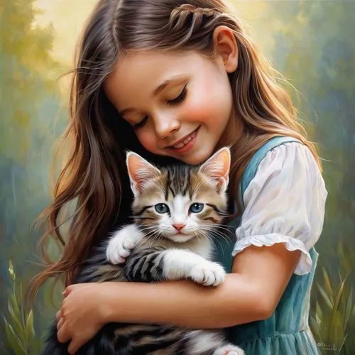 tenderness,cat lovers,little boy and girl,oil painting on canvas,oil painting,romantic portrait,cute cat,cat love,vintage boy and girl,childs,child portrait,sweetness,art painting,children's background,little girls,two cats,cute cartoon image,girl and boy outdoor,affection,little cat,Conceptual Art,Daily,Daily 34