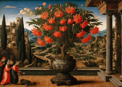 flower of the passion,floral ornament,splendor of flowers,flower vase,pentecost carnation,secret garden of venus,chestnut tree with red flowers,vase,floral composition,floral arrangement,floral decorations,rosarium,the annunciation,landscape rose,still life of spring,garden of eden,bach flowers,red magnolia,way of the roses,floral greeting,Art,Classical Oil Painting,Classical Oil Painting 19