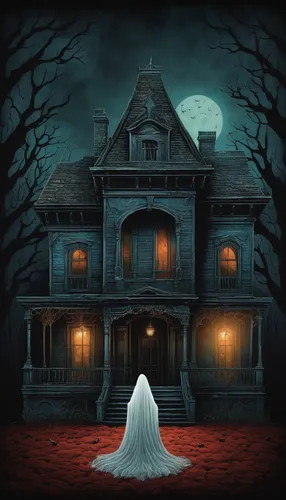 the haunted house,haunted house,witch house,witch's house,ghost castle,halloween illustration,creepy house,haunted castle,halloween poster,haunted,halloween and horror,house silhouette,halloween ghosts,doll's house,halloween scene,lonely house,haunt,the threshold of the house,doll house,woman house,Illustration,Abstract Fantasy,Abstract Fantasy 19