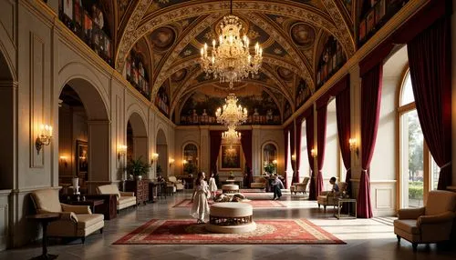 royal interior,ritzau,dolmabahce,entrance hall,villa balbianello,villa d'este,foyer,villa cortine palace,crown palace,emirates palace hotel,ornate room,corridor,parador,europe palace,hallway,kempinski,enfilade,lobby,hotel hall,amanresorts