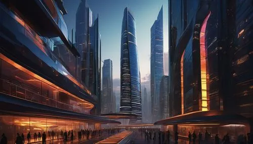 coruscant,futuristic architecture,cybercity,futuristic landscape,cybertown,coruscating,metropolis,sci fiction illustration,arcology,cityscape,cyberport,guangzhou,dubay,megacorporations,shanghai,skyscrapers,futuristic,sci - fi,business district,megacorporation,Art,Artistic Painting,Artistic Painting 34