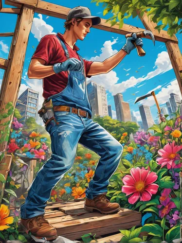 gardener,garden work,farmer,picking flowers,work in the garden,gardening,farmworker,horticulture,blue-collar worker,permaculture,climbing garden,aggriculture,farming,handyman,farmer in the woods,game illustration,picking vegetables in early spring,a carpenter,agriculture,landscaping,Conceptual Art,Graffiti Art,Graffiti Art 09