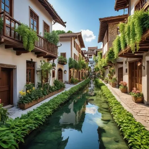 l'isle-sur-la-sorgue,asian architecture,vietnam,canals,colmar,city moat,row of houses,bali,townhouses,souk madinat jumeirah,beautiful buildings,wooden houses,hanging houses,colmar city,hoian,spa town,hoi an,grand canal,escher village,hanoi,Photography,General,Realistic