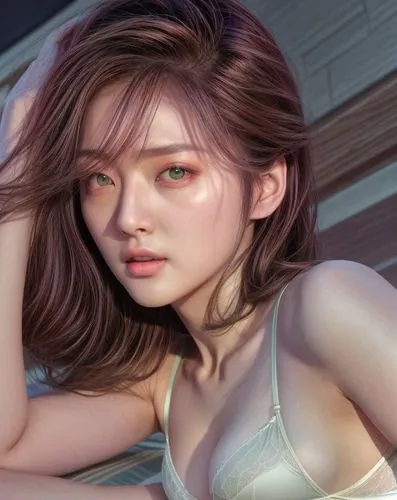 Full Body Frame, double exposure,beautiful 20 year old girl, short messy light brown hair, green eyes, H-Cup breasts, super detailed photography, 4k concept art volumetric light, unrealistic engine, g