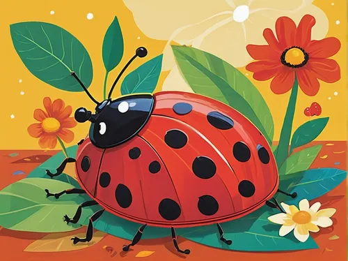 Develop a children's book about a magical ladybug-shaped phone that takes kids on exciting adventures when they dial specific numbers.,two-point-ladybug,rose beetle,ladybug,ladybird beetle,lady bug,la