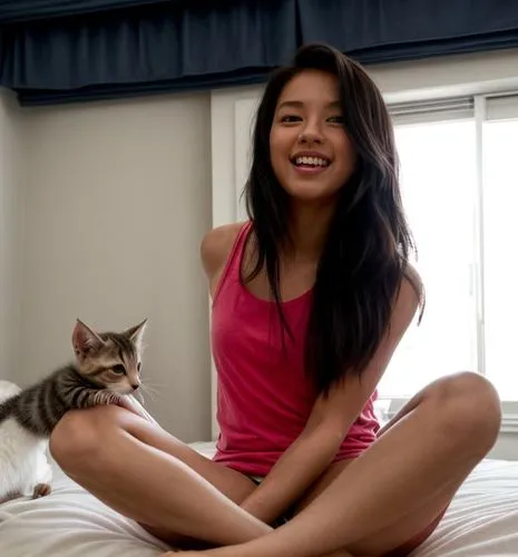 miao,kittani,shyla,kitty,asiaticas,meow,asian girl,ritriver and the cat,kittay,hamulack,dansie,quyen,tassafaronga,pajamas,cat in bed,pyjama,kittenish,girl in bed,kitti,tabby