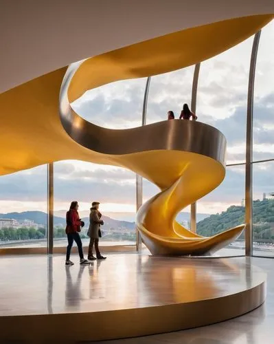 niemeyer,futuristic art museum,spiral staircase,winding staircase,safdie,spiral stairs,staircases,circular staircase,helix,winding steps,staircase,curvilinear,embl,outside staircase,skylon,futuristic architecture,stair handrail,skywalks,escaleras,guggenheim museum,Unique,3D,Clay