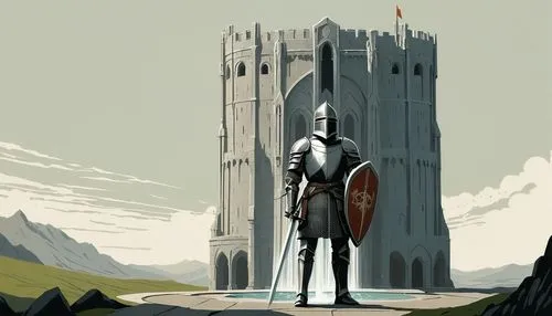 king arthur,knight,castleguard,knight armor,knight tent,knight's castle,excalibur,templar,lone warrior,knight village,crusader,heroic fantasy,camelot,game illustration,sentinel,medieval,scythe,castle of the corvin,templar castle,bach knights castle,Illustration,Japanese style,Japanese Style 08