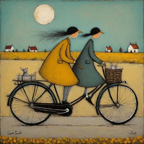 some cause happiness wherever they go and some whenever they go,woman bicycle,carol colman,bicycle ride,bicyclette,janome chow,bicycling,bicycles,tandem bike,olle gill,vincent van gough,dieckmann,most