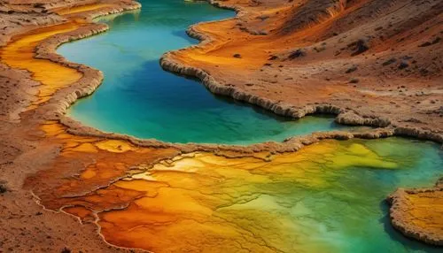 Acidic pools on Planet Venus:dripping watercolor liquid, Photograph,Intricate, Elegant, Scenic, HyperRealistic, HyperDetailed,hyperfocused,colorful grand prismatic spring,colorful water,yellowstone,xa