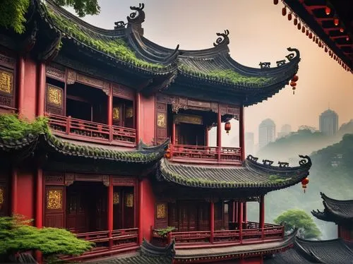 wudang,qingcheng,asian architecture,yangling,chongqing,shaoxing,jingshan,shaoming,qibao,teahouses,wuxi,hezhou,shuozhou,linzhou,chaozhou,chengdu,xiangshan,hushan,wenchuan,yonghe,Illustration,Realistic Fantasy,Realistic Fantasy 15