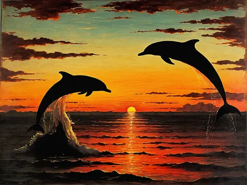 Dolphin Paradise With Images Sunset Painting Silhouette,oceanic dolphins,dolphins,two dolphins,bottlenose dolphins,dolphin background,dolphins in water,whales,dusky dolphin,cetacean,bottlenose dolphin