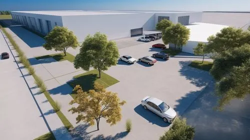 armazéns industriais envidraçados e  paredes de betão polido branco,3d rendering,car showroom,car dealership,parking lot under construction,dealership,car park,vehicle storage,parking lot,carports,par