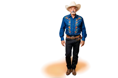 Old man, Calavera, Mexican style, sombrero hat, wrinkled face, mustache, goatee, brown skin, colorful embroidered shirt, black pants, leather belt, cowboy boots, standing, posing, traditional, vibrant