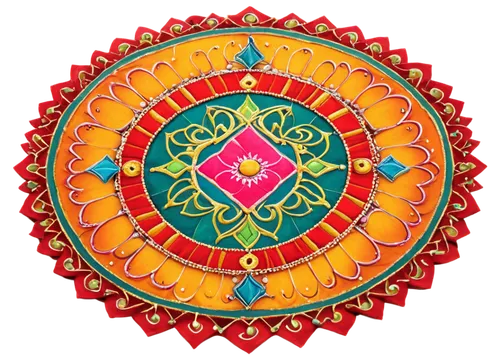 Navratri symbol, Hindu festival, colorful garba, intricate design, circular shape, sacred geometry, golden border, red and orange hues, ornate patterns, symmetrical composition, close-up shot, soft fo