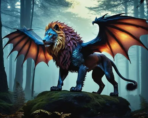 forest dragon,gryphon,griffon bruxellois,painted dragon,fantasy picture,draconic,fantasy art,dragon,heroic fantasy,black dragon,dragon of earth,forest king lion,dragon design,pegasus,wyrm,green dragon,mythical creature,cynorhodon,firestar,heraldic animal,Illustration,Paper based,Paper Based 12