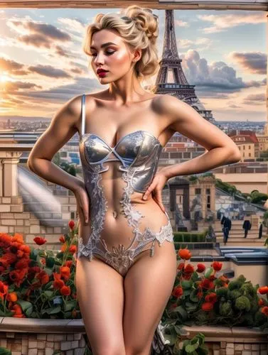 agent provocateur,paris,paris clip art,french valentine,french digital background,bodypaint,universal exhibition of paris,eiffel,pin-up girl,bodypainting,photoshop manipulation,fantasy woman,french culture,vive la france,world digital painting,valentine day's pin up,retro pin up girl,photo manipulation,femme fatale,fantasy picture