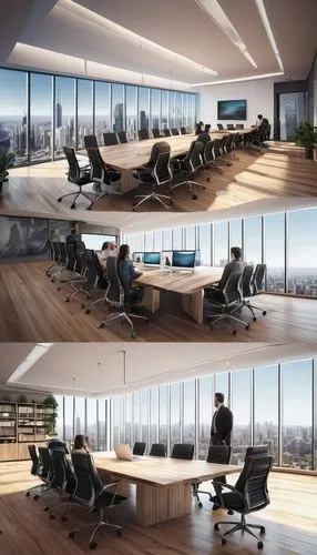 Architectural team, 3-4 people, mixed gender, casual wear, jeans, white/black shirts, blazers, sneakers/loafers, modern conference room, large wooden table, ergonomic chairs, laptops/macbooks, bluepri