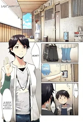 MANGA PAGE, full color, realistic color,a person holding an object with some sort of writing on it,boy's room picture,examination room,shinran,manhwa,bathrobes,doctor's room,Common,Common,Japanese Man