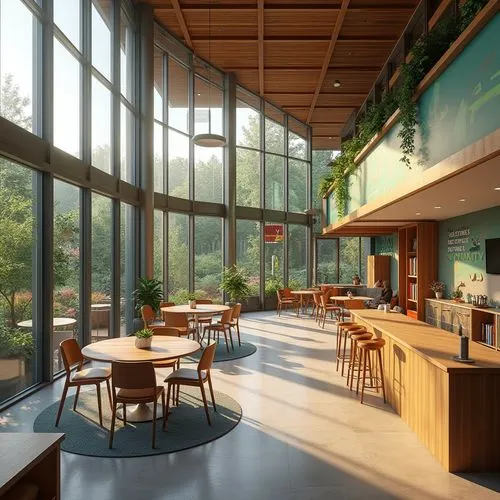 daylighting,snohetta,breakfast room,school design,sunroom,canteen,teahouse,lunchroom,cafeteria,the coffee shop,modern office,bohlin,greenhaus,revit,clerestory,forest workplace,appleworks,modern kitchen interior,ucsc,weyerhaeuser,Photography,General,Realistic