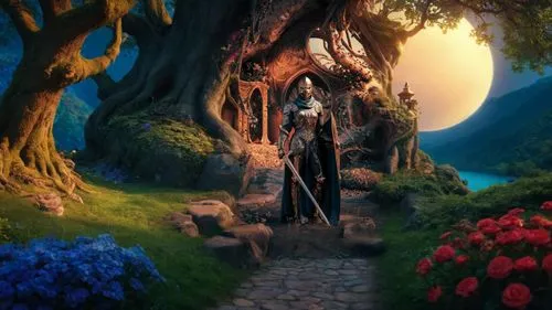 fantasy picture,fantasy landscape,way of the roses,forest path,pathway,elven forest,world digital painting,the path,fantasy art,the mystical path,fairy forest,druid grove,enchanted forest,3d fantasy,forest of dreams,fantasy portrait,fairytale forest,hollow way,digital painting,fairy tale