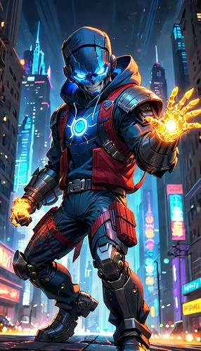 rocket raccoon,electro,sci fiction illustration,steel man,atom,cg artwork,nova,kryptarum-the bumble bee,superhero background,game illustration,scifi,cyber,cyberpunk,bolt-004,cyborg,trachemys,red blue wallpaper,futuristic,welder,voltage,Anime,Anime,Cartoon