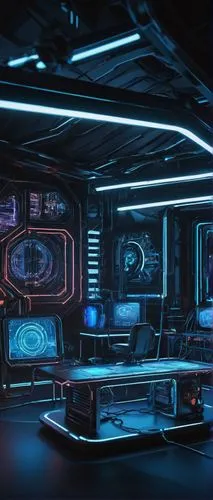 Stable diffusion model, futuristic laboratory, sci-fi setting, advanced technology, complex machinery, metallic structures, neon lights, holographic displays, intricate circuits, wires, microchips, fu