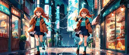 akihabara,akiba,mios,anime 3d,anime japanese clothing,two girls,Anime,Anime,Realistic