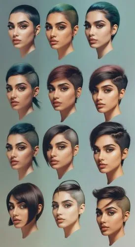 arabian woman, head. big eyes, big lips, strong cheekbones and jaw. Short hair. brunette,Concept of haircut on an Arab woman,kardashians,necks,animorphs,kimbro,kardashian,kim,Illustration,American Sty