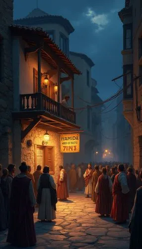 medieval street,rome 2,night scene,daoists,boccanegra,merchants,goryeo,monks,street scene,medieval market,townspeople,theed,arquebusiers,conclave,avernum,sungkyunkwan,game illustration,kotor,pilgrims,romanies,Photography,General,Realistic