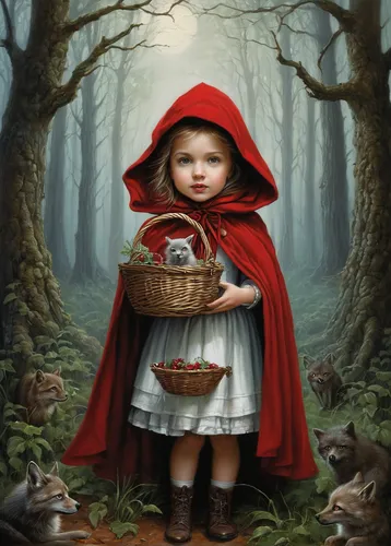 little red riding hood,red riding hood,red coat,the little girl,children's fairy tale,black forest,woman holding pie,girl picking apples,fairy tale character,girl with bread-and-butter,children's background,mystical portrait of a girl,pied piper,the witch,child portrait,child fox,child with a book,red tablecloth,girl with cereal bowl,girl in the kitchen,Conceptual Art,Fantasy,Fantasy 29