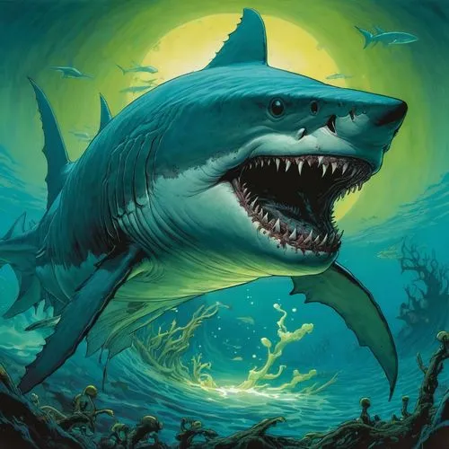 temposhark,great white shark,megalodon,mayshark,ijaws,nekton,shark,carcharodon,tigershark,jaws,sharklike,houndshark,requin,sharky,loanshark,fathoms,tiburones,megalonyx,sharkiyeh,sharks,Illustration,Realistic Fantasy,Realistic Fantasy 04