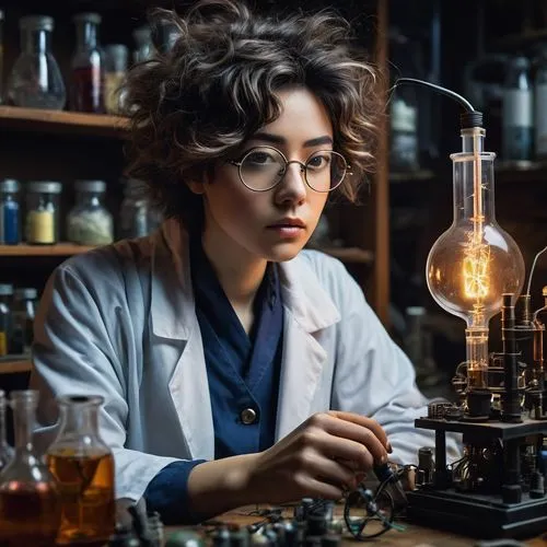 chemist,scientist,researcher,biochemist,biologist,biophysicist,bioengineer,scientists,perfumer,sciencetimes,female doctor,geochemist,creating perfume,candlemaker,photochemistry,watchmaker,cosima,women in technology,neuroscientist,natural scientists,Illustration,Realistic Fantasy,Realistic Fantasy 08