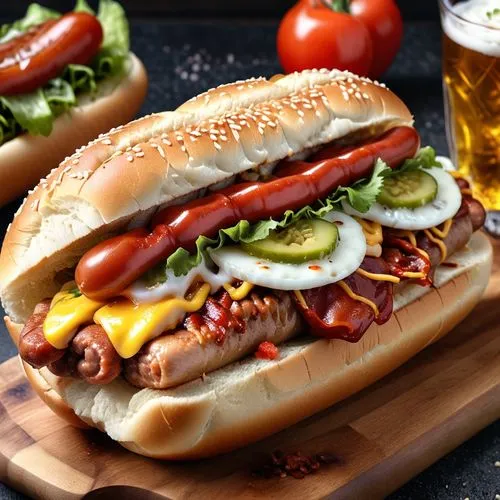 chicago-style hot dog,cemita,frankfurter würstchen,burger king premium burgers,bockwurst,bratwurst,gaisburger marsch,submarine sandwich,cheesesteak,beer sausage,pulled pork,food photography,western food,knackwurst,bocadillo,boerewors,hot dog bun,leberkäse,southwestern united states food,chili dog,Photography,General,Realistic