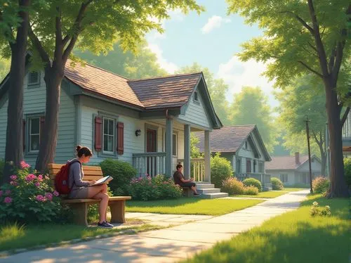 arrietty,sylvania,summer cottage,maplecroft,summer evening,home landscape,neighbors,summer day,little house,neighborhood,homefront,neighbourhood,village life,idyllic,cottage,elizabethtown,township,bungalows,boardinghouses,country cottage,Photography,General,Realistic