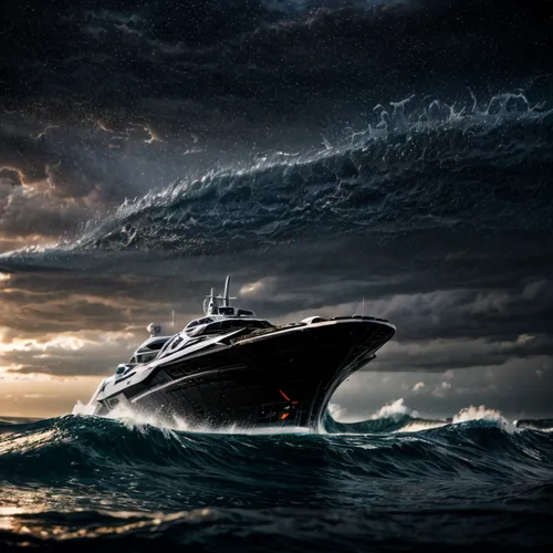 bigger waves, spaceship in the ocean. spaceship with black glass, metal reflection,superyacht,sea fantasy,yacht racing,mariner,royal yacht,luxury yacht,yacht,sea storm,speedboat,caravel,lifeboat,maels