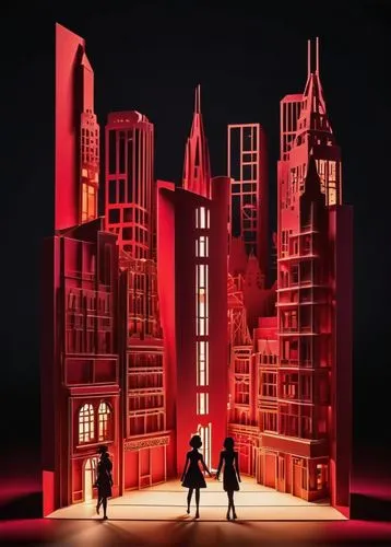 metropolis,house silhouette,stage design,paper art,azzarello,perfume bottle silhouette,suspiria,fantasy city,houses silhouette,tvtropolis,doll's house,goude,red matrix,diorama,tschumi,bologna,micropolis,red light,silhouette art,model house,Unique,Paper Cuts,Paper Cuts 10