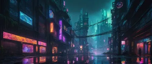 cyberpunk,cityscape,cybercity,bladerunner,colorful city,fantasy city,alleyway,alley,cybertown,metropolis,urban,city at night,shinjuku,vapor,cyberscene,microdistrict,tokyo city,shanghai,cyberia,dystopian,Art,Artistic Painting,Artistic Painting 32