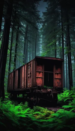 railroad car,wooden train,wooden railway,freight car,rail car,wooden wagon,railway carriage,boxcar,train car,logging truck,freight wagon,disused trains,green train,old train,wooden carriage,narrow gauge,train wagon,abandoned rusted locomotive,ghost locomotive,log truck,Conceptual Art,Fantasy,Fantasy 04