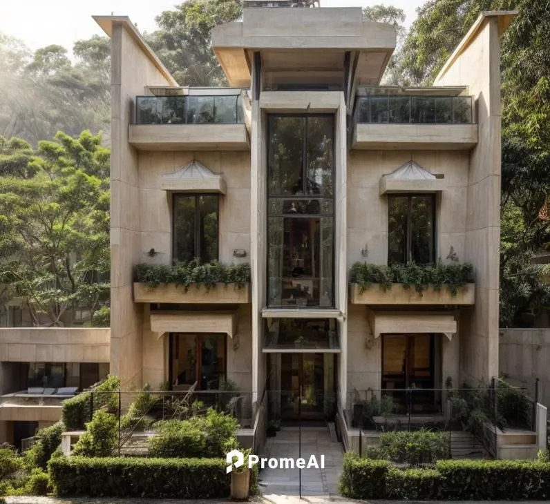 the exterior of a large, slender house in los angeles,maadi,zaveri,prithvi,oberoi,bhawan,nanavati,Architecture,General,Modern,Natural Sustainability