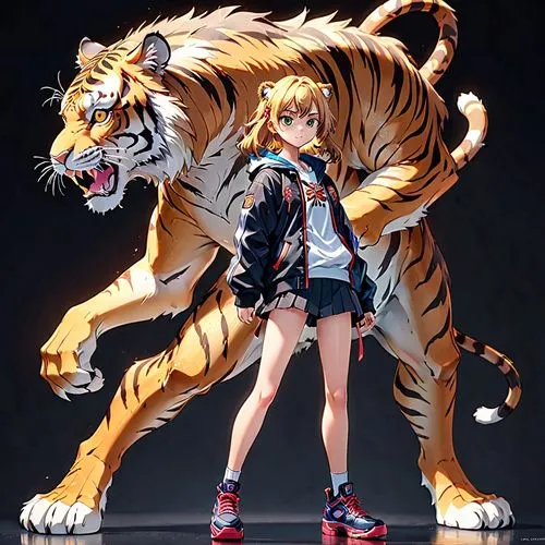 anime character,girl,tiger,there are two girls and two tigers together,royal tiger,tiger,tigers,a tiger,taiga,amurtiger,Anime,Anime,General