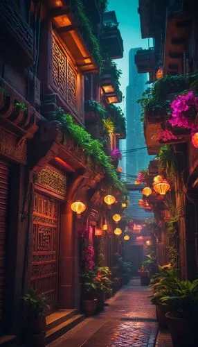 alleyway,alley,fantasy city,ancient city,alleyways,uzak,colorful city,3d fantasy,microdistrict,voxel,sansar,street canyon,old linden alley,cybertown,3d render,shanghai,aurora village,dusk,kinkade,sikka,Conceptual Art,Sci-Fi,Sci-Fi 26