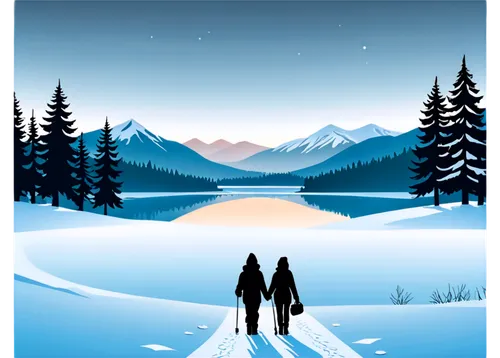 vintage couple silhouette,travel poster,winter background,couple silhouette,snow scene,frame border illustration,vector illustration,winter landscape,snowy landscape,snow landscape,christmas snowy background,vector graphic,christmas landscape,winter forest,skiers,winter trip,paper cutting background,sledding,hikers,wolf couple,Unique,Paper Cuts,Paper Cuts 05