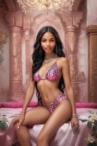 a beautiful woman in lingerie posing on a bed,minaj,maraj,nicki,lumidee,cardizem,barbie doll