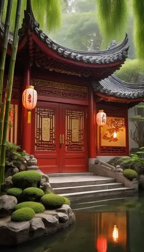 japanese shrine,teahouse,japanese garden,qingcheng,buddhist temple,asian architecture,teahouses,japan garden,ryokan,dojo,qibao,lotus pond,the golden pavilion,golden pavilion,sanshui,japanese garden ornament,wuyuan,japanese-style room,koyasan,kyoto,Illustration,Retro,Retro 08