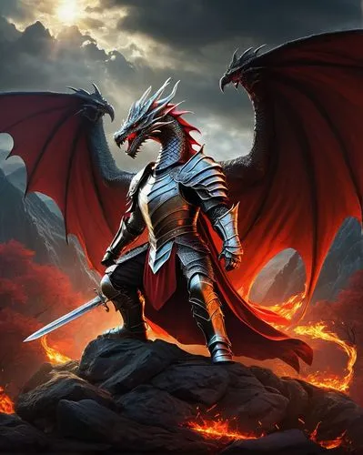 dragon slayer,dragon fire,gryphon,heroic fantasy,draconic,fawkes,dragon,dragon li,fire breathing dragon,dragon of earth,painted dragon,black dragon,garuda,fire red eyes,dragons,dragon design,fantasy art,fantasy warrior,wyrm,fantasy picture,Illustration,Realistic Fantasy,Realistic Fantasy 32