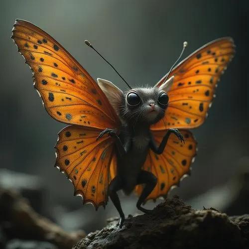 crossover between butterfly and gremlin,a tiny insect with yellow wings sitting on a rock,butterfly isolated,orange butterfly,inotera,isolated butterfly,butterfly,lepidoptera,Photography,General,Fanta