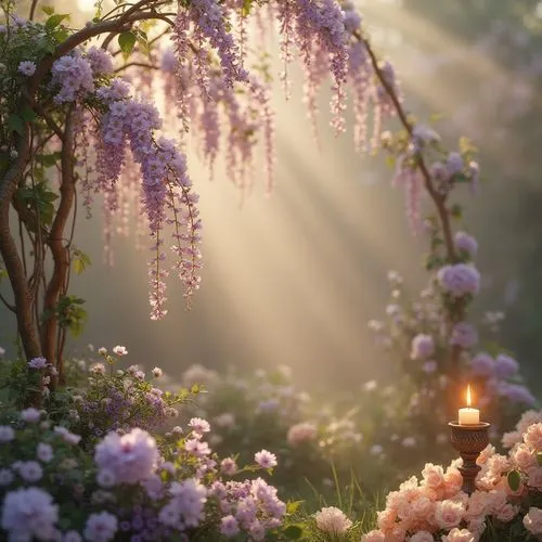 splendor of flowers,lilac tree,spring morning,wisteria,spring background,fairy forest,flower background,spring sun,full hd wallpaper,lilac blossom,nature wallpaper,flower in sunset,spring blossom,springtime background,sunrays,flower tree,lilac flowers,sunbeams,sunray,blossom tree,Photography,General,Realistic