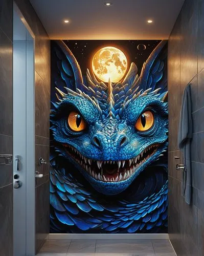 shower curtain,painted dragon,wall decoration,shower door,wall art,wall decor,dragon design,bathroom accessory,luxury bathroom,bathroom tissue,shower panel,charizard,washroom,dragon,dragon of earth,wyrm,wall painting,guest towel,modern decor,kitchen towel,Art,Classical Oil Painting,Classical Oil Painting 42